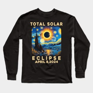 Van Gogh Starry Night Total Solar Eclipse April 8 2024 - Eclipse Shirt 2024 - Astronomy Gift Solar Eclipse Long Sleeve T-Shirt